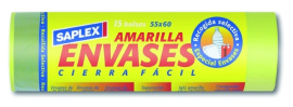 BOLSA BASURA CIERRA FACIL 15 U 55X60 ENVASE AMARILLO