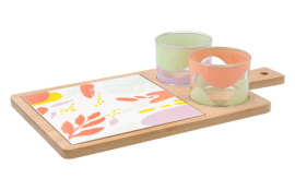 TABLA APERITIVO BAMBU/CERAMICA CON MANGO 2 BOLS KALEIDO 2 BOLS CRISTAL DECORADO