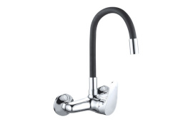 GRIFO DE COCINA MONOMANDO CA&Ntilde;O ALTO JAVA GOMA MURAL NEGRO 15 CM