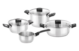 BATERIA INOX ELITE TAPA CRISTAL BAQUELITA 4 PIEZAS