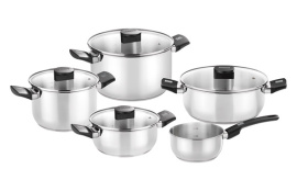 BATERIA INOX ELITE TAPA CRISTAL BAQUELITA 5 PIEZAS