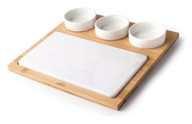 BANDEJA APERITIVO MARMOL/BAMBU 3 CUENCOS 28,2 X 28,2 CM